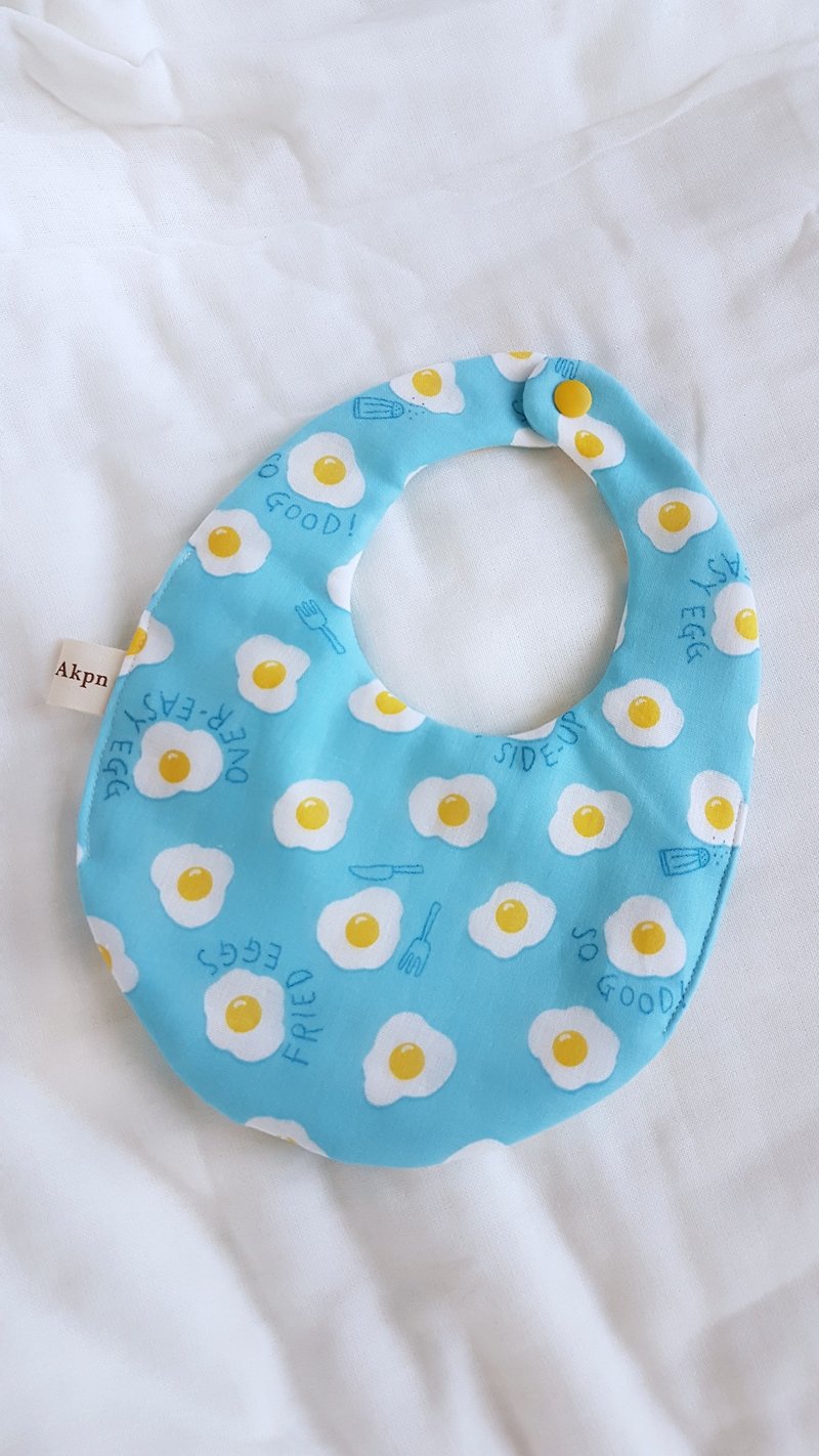 目玉焼き-water blue-double yarn 100% cotton double-sided egg-shaped bib. Saliva towel - Baby Gift Sets - Cotton & Hemp Blue