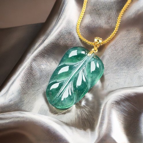 瓔珞珠寶盒 E.L.Jewelry Box 冰綠翡翠葉子18K金項鍊 | 天然緬甸玉翡翠A貨