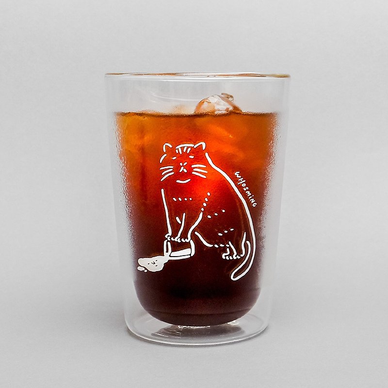 WHOSMiNG × FUSHIMA Double Layer Glass Cup-CAT - Cups - Glass White