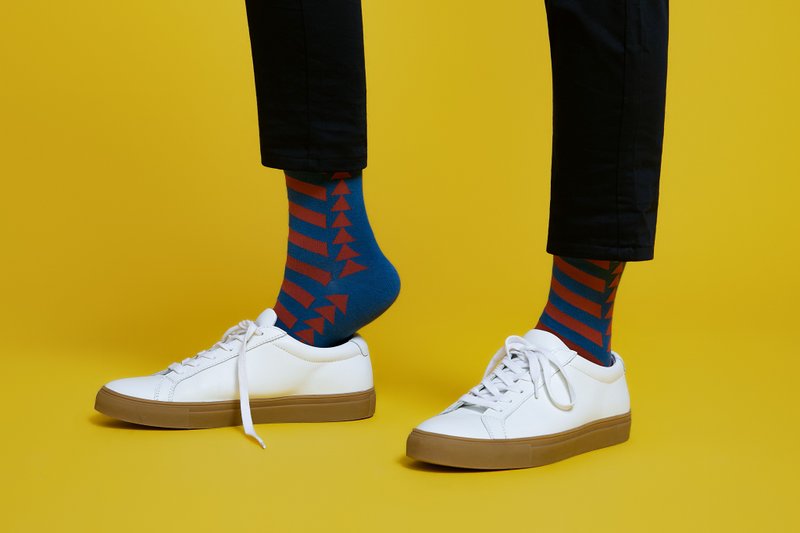 【情人節禮盒】潮人推薦精梳棉軍藍色條 - 襪子 - 棉．麻 