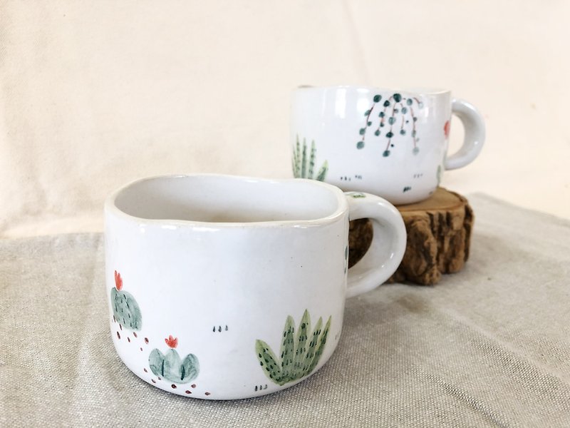 手繪植物風格-馬克杯 - 咖啡杯/馬克杯 - 瓷 白色