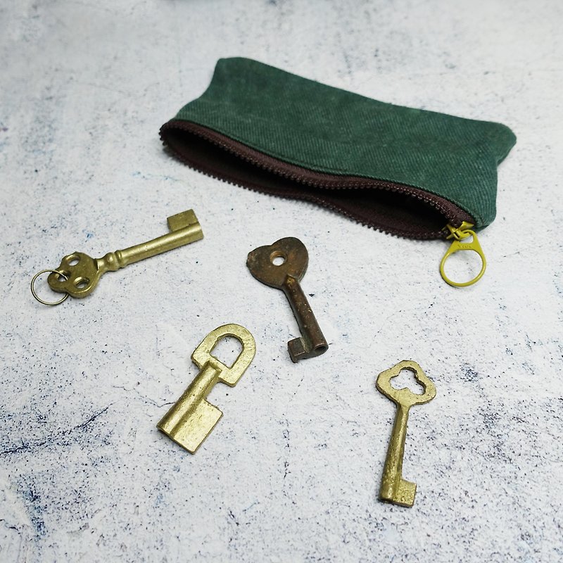 **Sienna very light Stone canvas long key case - ที่ห้อยกุญแจ - ผ้าฝ้าย/ผ้าลินิน สีเขียว