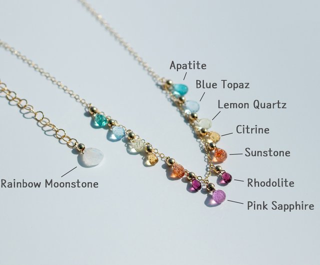 Gemstone Ombre Necklace 14KGF 【Rainbow Candy】 - 設計館Gem Garden