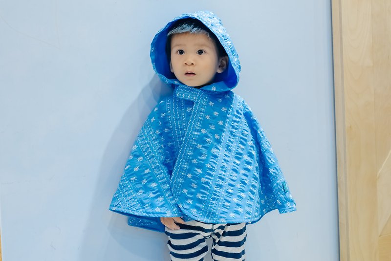 Double-sided cloak - Nordic ice flower hand made non-toxic jacket baby children's clothing - เสื้อโค้ด - ผ้าฝ้าย/ผ้าลินิน สีน้ำเงิน