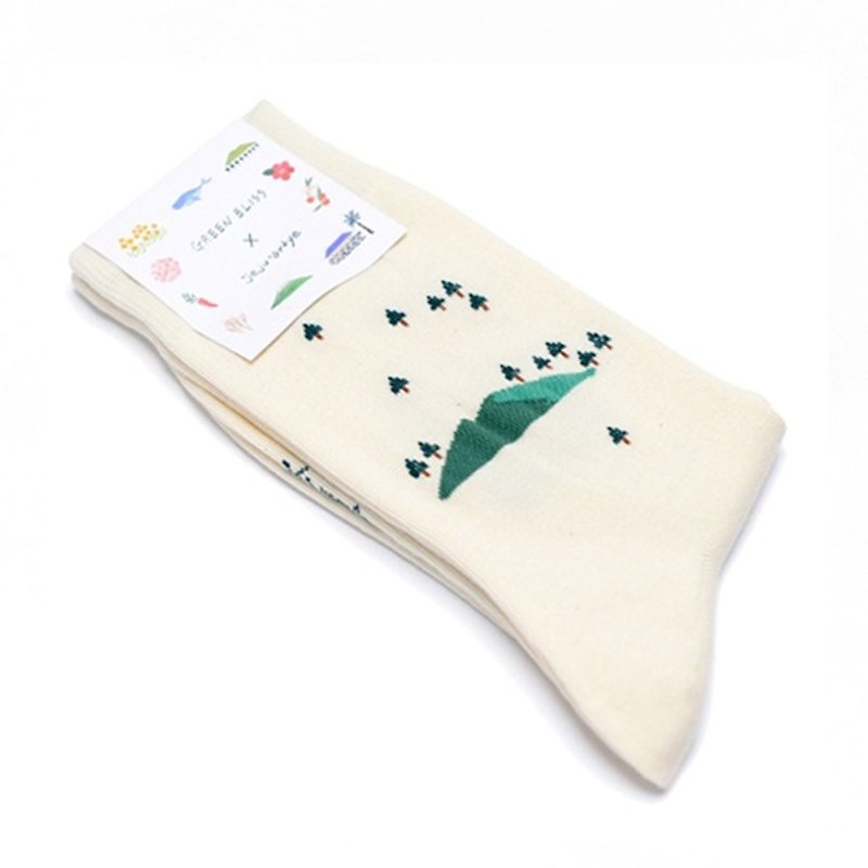 GREEN BLISS organic cotton socks - [joint series] Jeju artye Oreum hills stockings (male / female) - ถุงเท้า - ผ้าฝ้าย/ผ้าลินิน ขาว