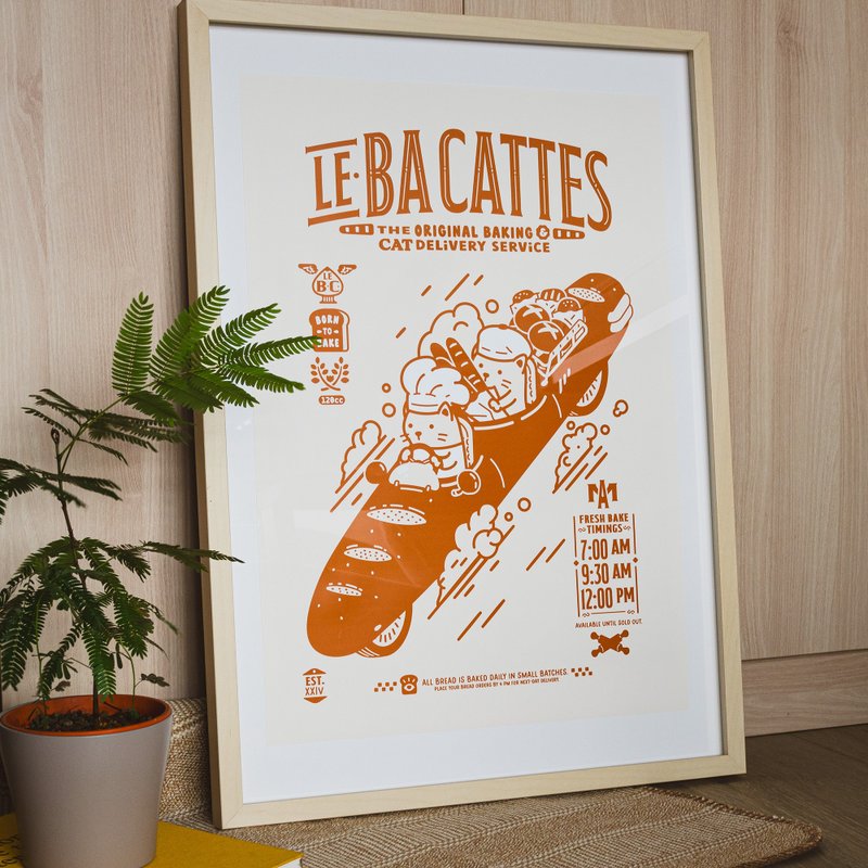 Le Ba Cattes A2 Poster |  Flat Color Art Print for Cat Lovers - Posters - Other Metals Brown