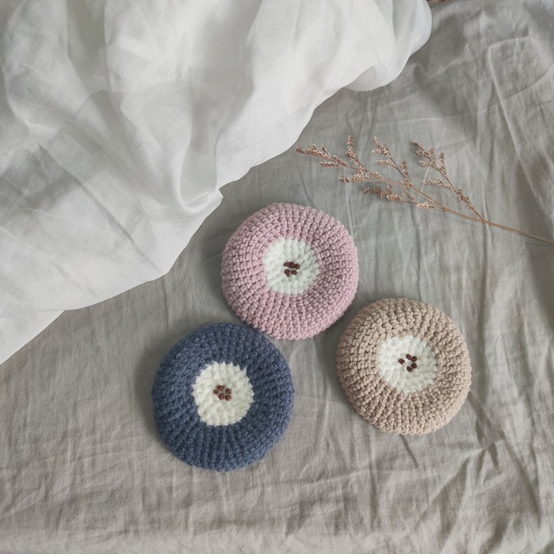 [Polka dot dot flower coaster] coaster/woven coaster/simple round coaster - ที่รองแก้ว - ผ้าฝ้าย/ผ้าลินิน สีกากี