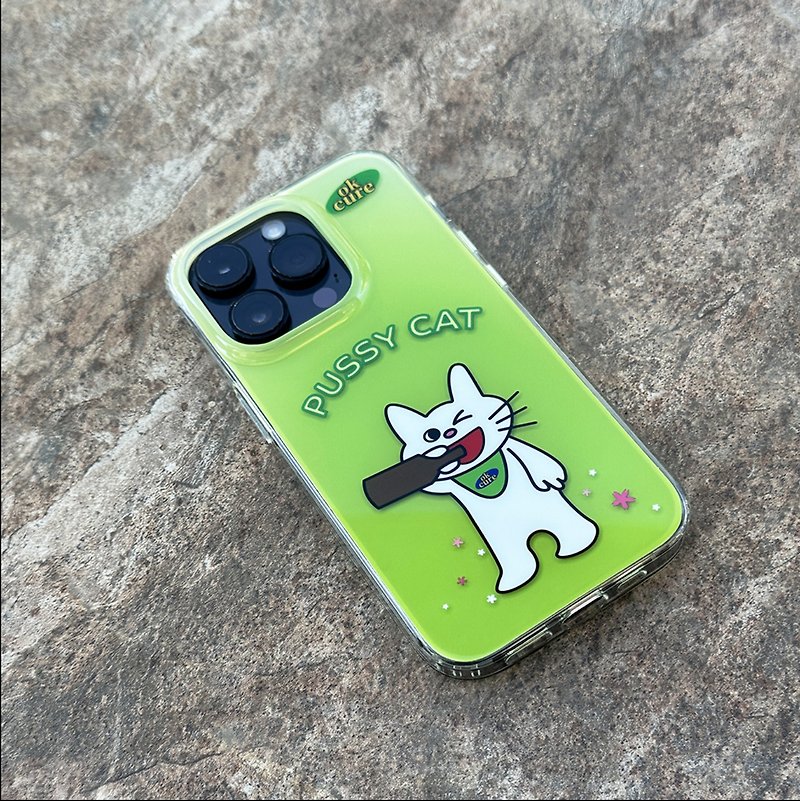 塑膠 手機殼/手機套 綠色 - 喝酒小貓 iPhone 雙層印花全包手機殼