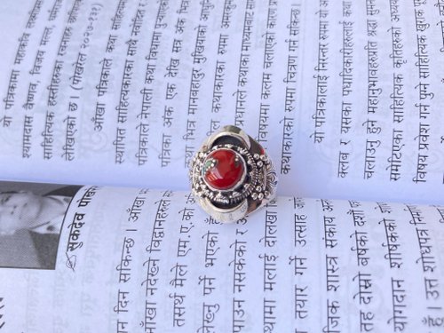 奈爾裡 天然 紅珊瑚 戒指 尼泊爾製 925純銀 手工製