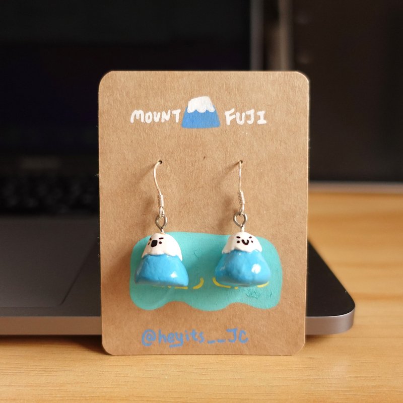 [Handmade Earrings] Mount Fuji | Sterling Silver Earrings | Can be worn by yourself or given as a gift - ต่างหู - ดินเหนียว สีน้ำเงิน