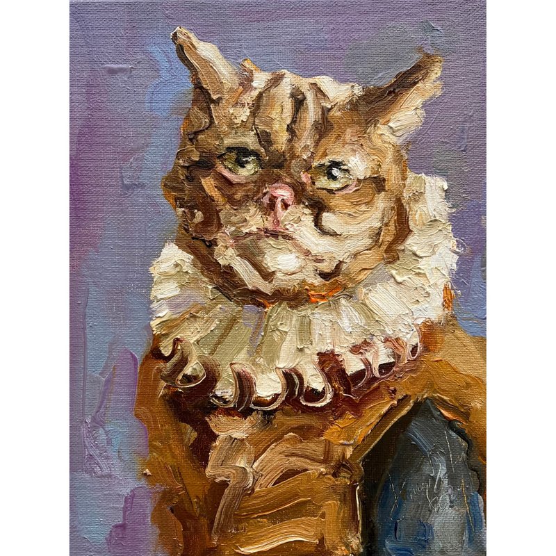 Cat Portrait Cat Oil Painting White Cat ArtWork Cat Lovers Gift Cat Portrait - ตกแต่งผนัง - วัสดุอื่นๆ สีแดง