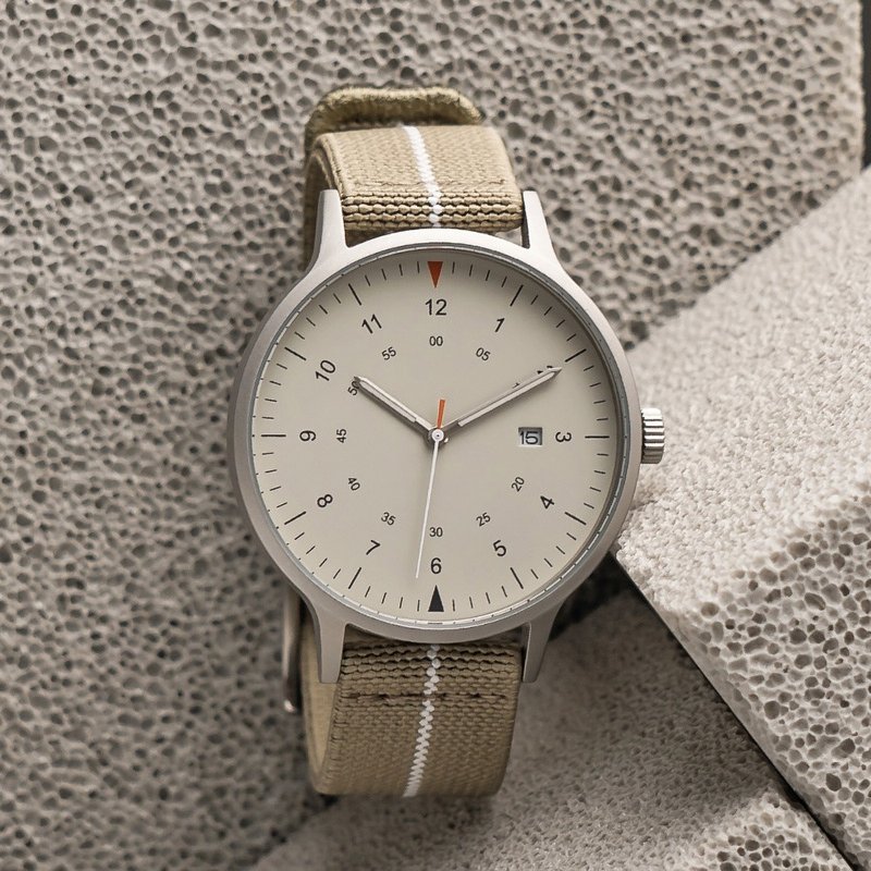 BIJOUONE B70 Beige Stretch Nylon with Calendar Luminous Pointer Men's and Women's Stainless Steel Watch - นาฬิกาผู้หญิง - สแตนเลส สีกากี