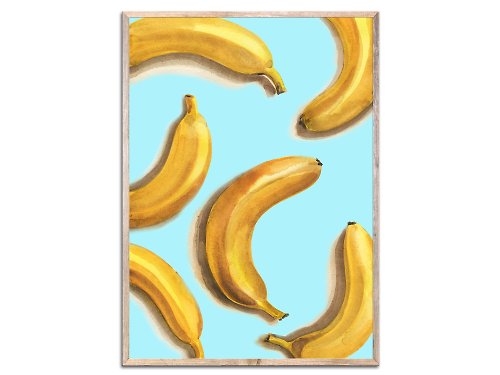 Nadya Ya Art Banana Art Print Banana on Blue Watercolor Painting Fruit Still Life Kitchen Art