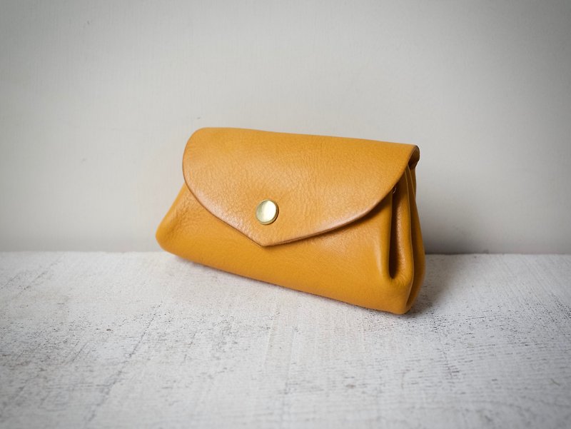 Leather Wallet Italian Natural Tanned Leather Mini Pouch Fave Mimosa - Toiletry Bags & Pouches - Genuine Leather Yellow