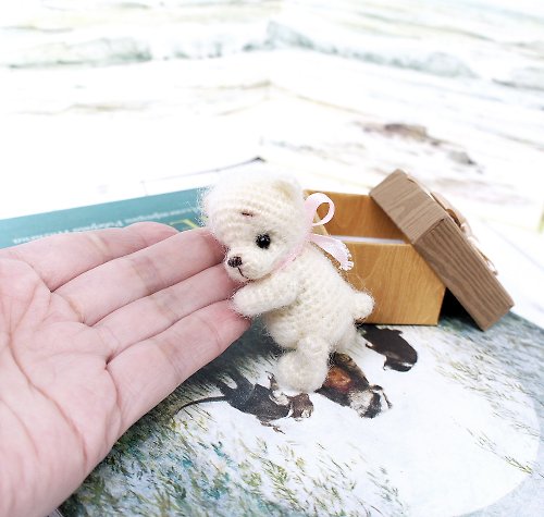 CozyToysByOreshek Miniature Bear Doll, White Teddy Bear for Dollhouse, Collectible Tiny Toy