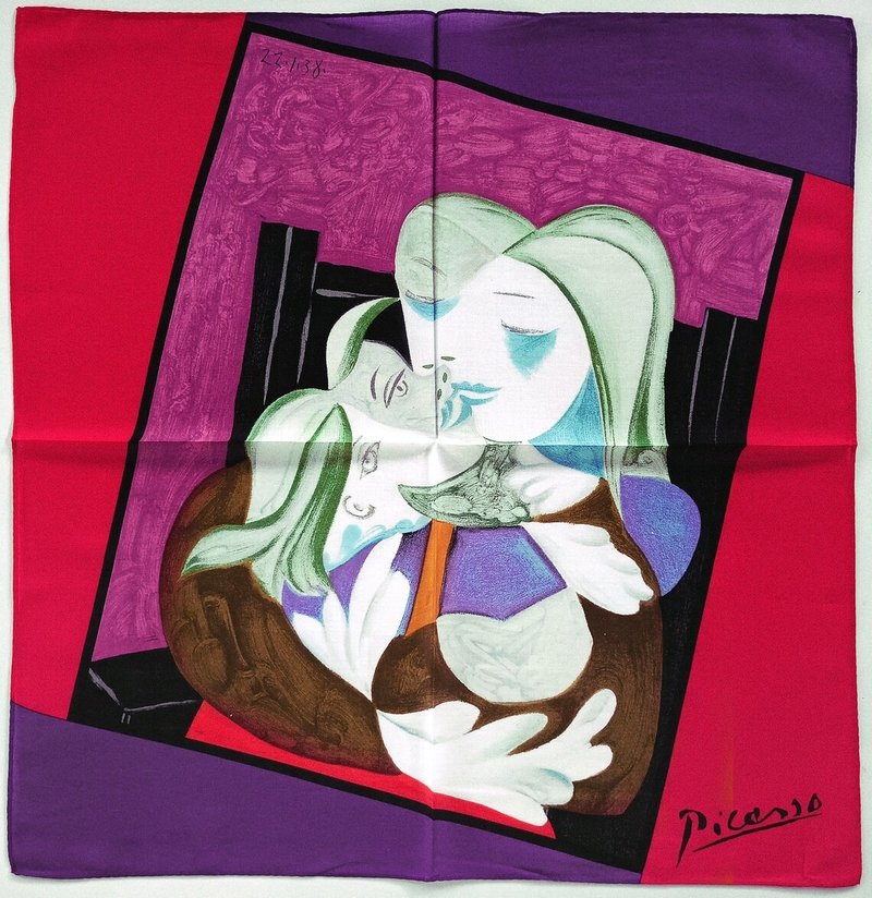 Pablo Picasso Artworks Print, 19.5 x 19 inches, Mere et Enfant 1938 - ผ้าเช็ดหน้า - ผ้าฝ้าย/ผ้าลินิน สีม่วง