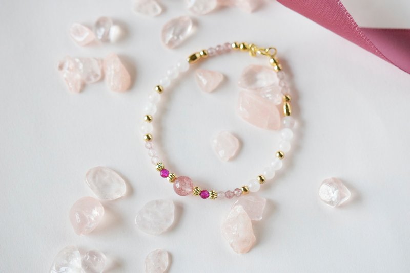 ラスカル。馬楓涌ストロベリークリスタルレッドスピネル14Kゴールドコーティング天然石ブレスレット - ブレスレット - クリスタル ピンク