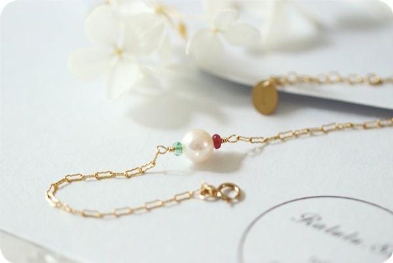 Top Quality Hanadama AKOYA Pearl Emerald Ruby Wave Chain Bracelet June Birthstone - สร้อยข้อมือ - เครื่องเพชรพลอย ขาว