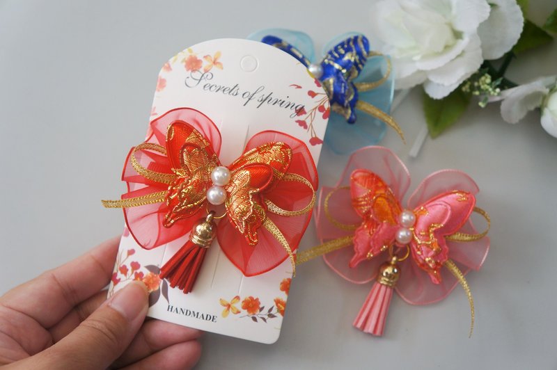 G1-baby hairpins for children and toddlers-hairpins, hair bundles, hairbands, hairbands for the New Year, Chinese style butterflies - เครื่องประดับผม - วัสดุอื่นๆ หลากหลายสี