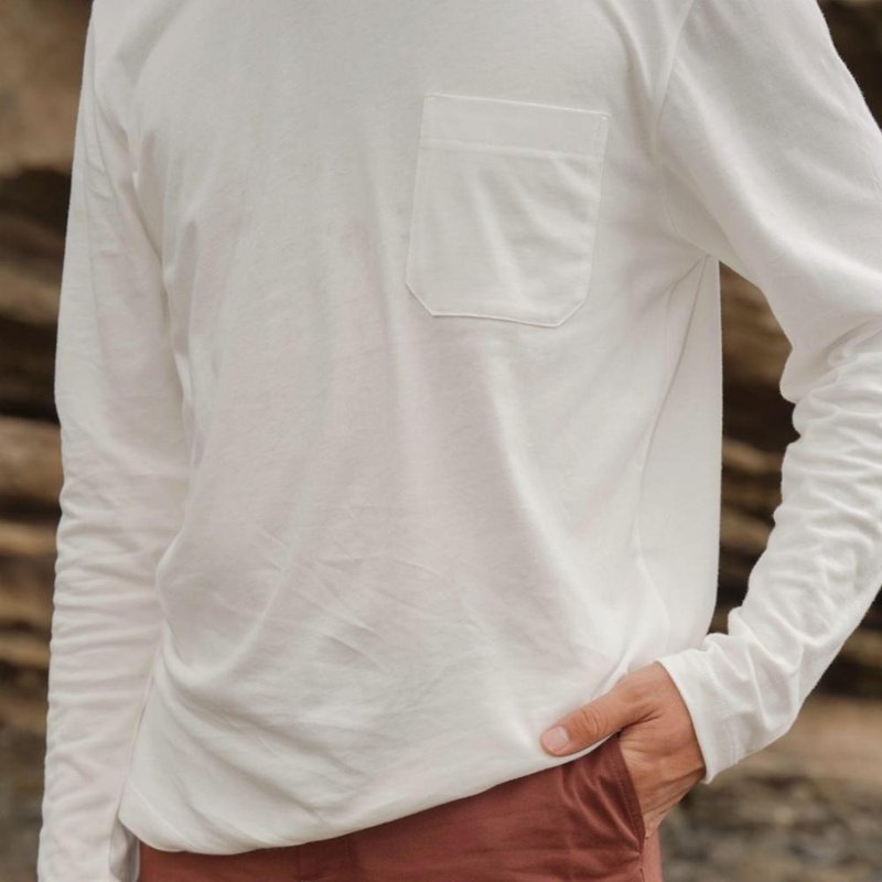 Men's Ribbed Collar Long Sleeve Top - Pure White - เสื้อยืดผู้ชาย - ผ้าฝ้าย/ผ้าลินิน ขาว