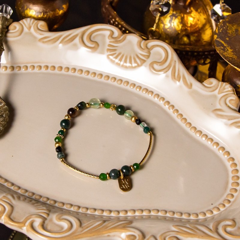 Wizard of Oz // C1146-1 green heart-shaped brass bracelet - Bracelets - Gemstone 