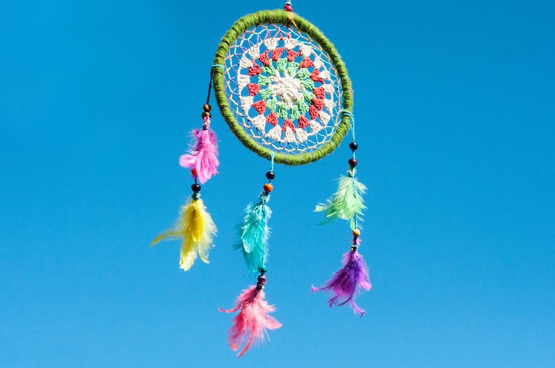 Valentine's Day gift national wind woven cotton and linen rainbow color dream catcher hanging dream Cather-lace - Items for Display - Wool Green