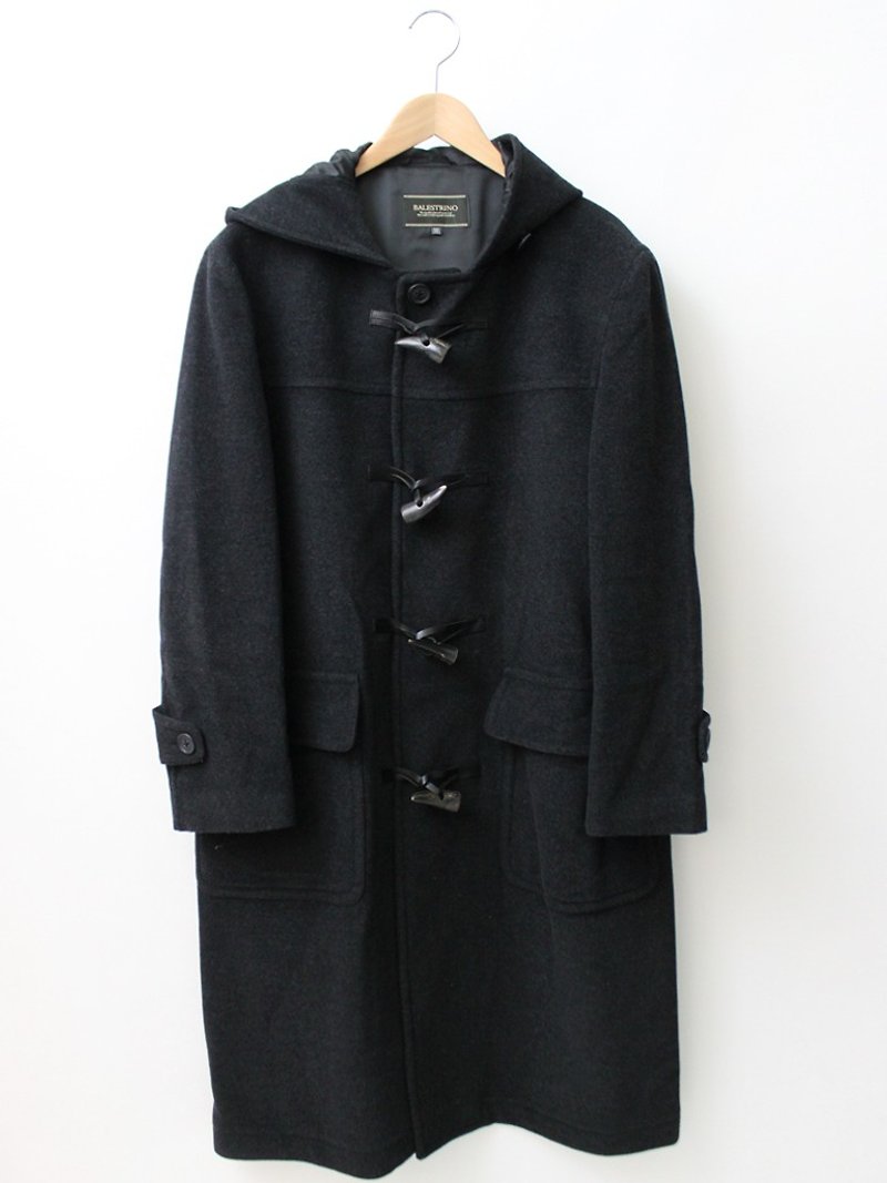 【RE0119C419】鐵灰色男版寬鬆古著牛角扣大衣外套 - 外套/大衣 - 羊毛 黑色