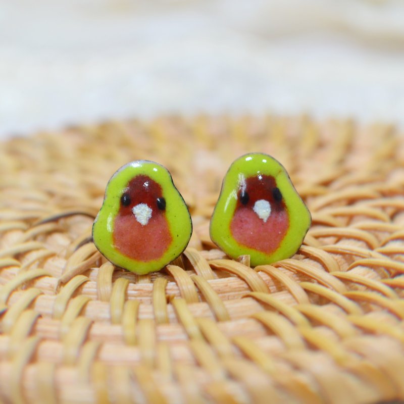 Peach Face Lovebird Enamel Stud Earrings - Earrings & Clip-ons - Enamel Multicolor