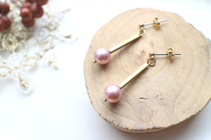 バブルガム - ピンクのバラ - スワロフスキー真珠真鍮イヤリング - クリップピン - ピアス・イヤリング - 金属 多色