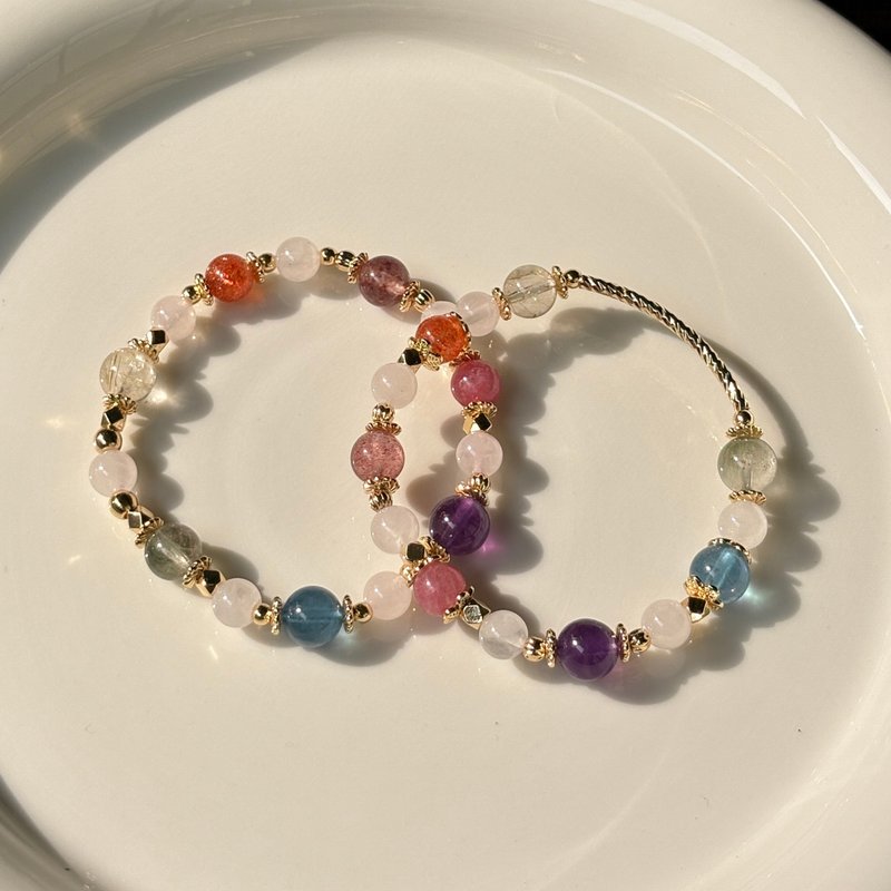 /Magic Shop/. Golden Sun Rose Glow Strawberry Crystal Pink Crystal Blonde Crystal Green Hair Crystal Aquamarine Amethyst - Bracelets - Crystal Multicolor