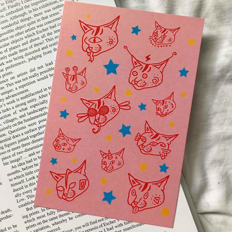 妖怪貓咪 插畫明信片賀卡 - 心意卡/卡片 - 紙 粉紅色