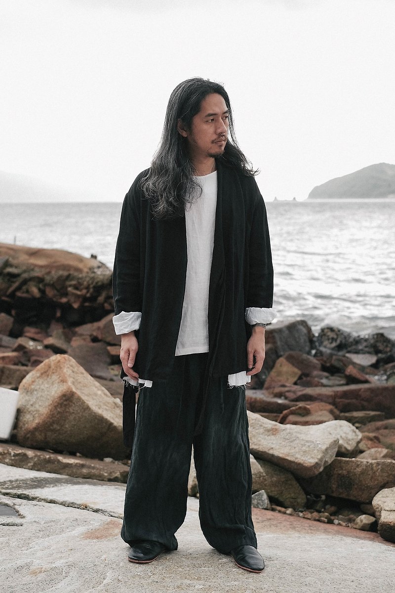 Samue 'Kuro' - เสื้อโค้ทผู้ชาย - ผ้าฝ้าย/ผ้าลินิน สีดำ