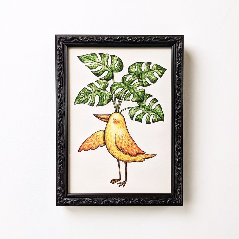 5×7 Monstera Bird Art print - โปสเตอร์ - กระดาษ สีเหลือง