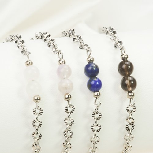 Sense Jewel Bracelet with 2 auspicious Stone, stainless steel chain, sun pattern, enhancing auspiciousness.