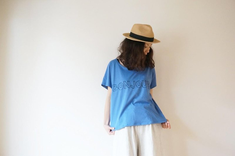 Cotton BONJOUR T-shirt - 女上衣/長袖上衣 - 棉．麻 