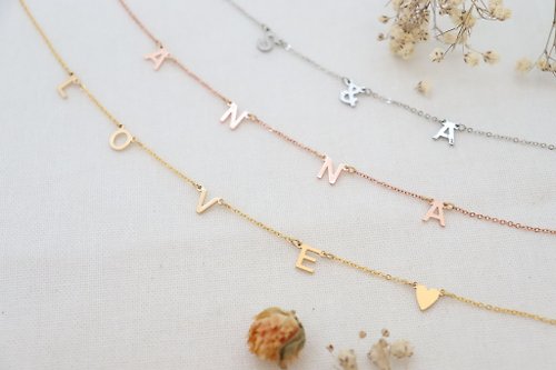 AnnaJewelleryStudio Custom Flat Letters Necklace, Dainty Initial Necklace, Name Charm Necklace