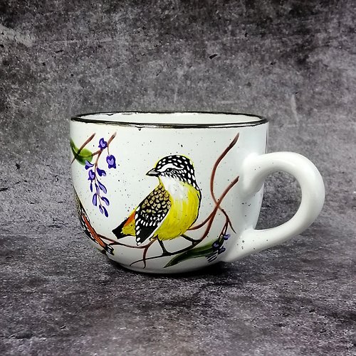 StekloCraft Bird big mug hand painted Breakfast mug personalised Custom mug for nature lover