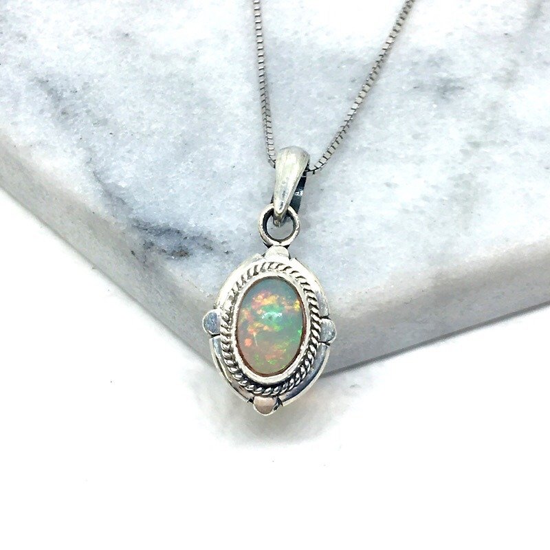 Opal 925 sterling silver simple design necklace handmade mosaic in Nepal - Necklaces - Gemstone Silver