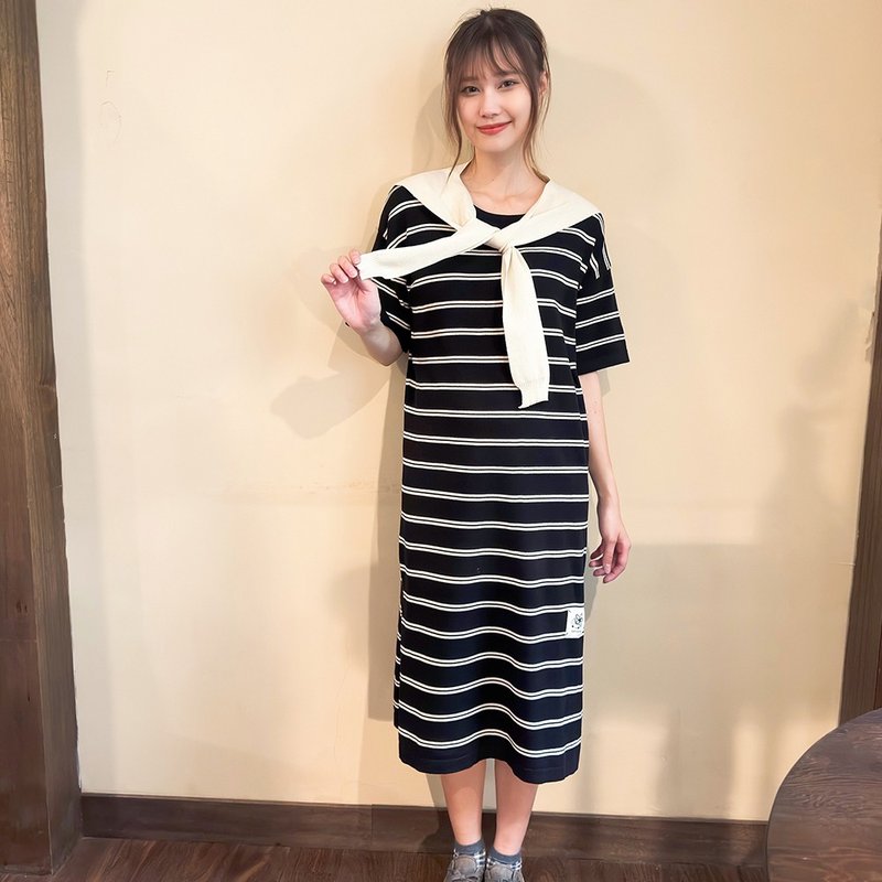 Hana Mokuba Japanese shawl striped split dress - ชุดเดรส - วัสดุอื่นๆ 