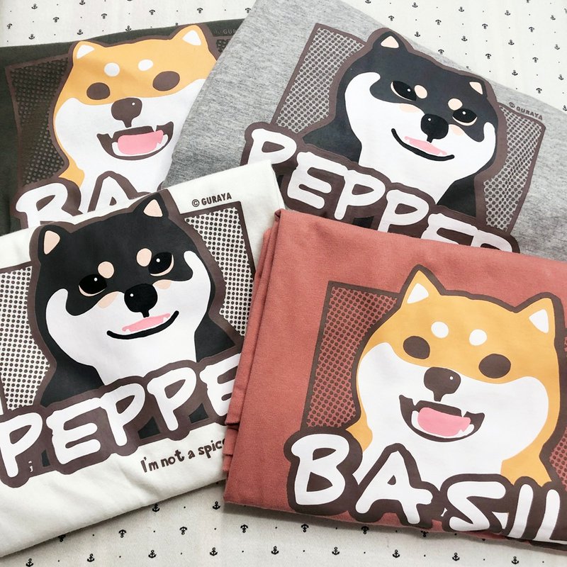 Warehouse guraya dog mile dog gas Shiba dog around T-shirt couple shirt black chai red chai - เสื้อฮู้ด - ผ้าฝ้าย/ผ้าลินิน 