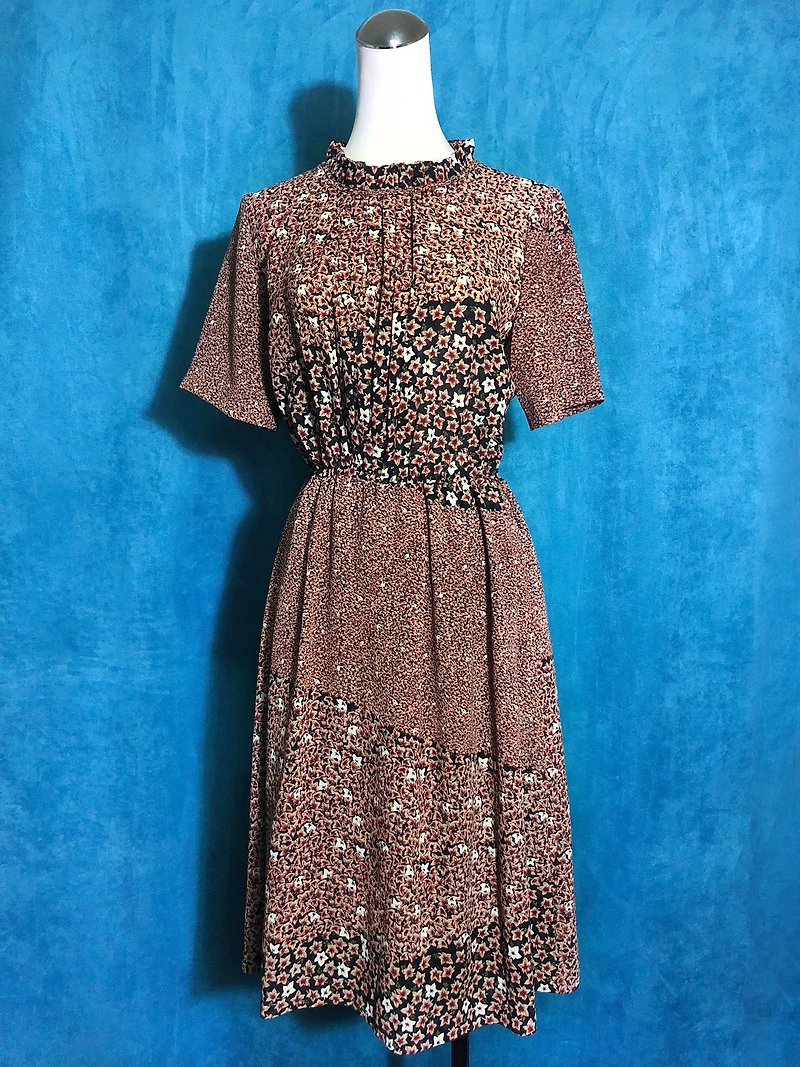 Ping-pong vintage [Vintage dress / lotus leaf printing collar chiffon short-sleeved vintage dress] bring back VINTAGE - ชุดเดรส - เส้นใยสังเคราะห์ หลากหลายสี