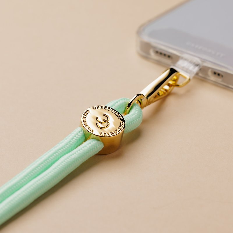 【6mm】Mint green woven portable mobile phone lanyard with transparent clip - Phone Accessories - Polyester Green