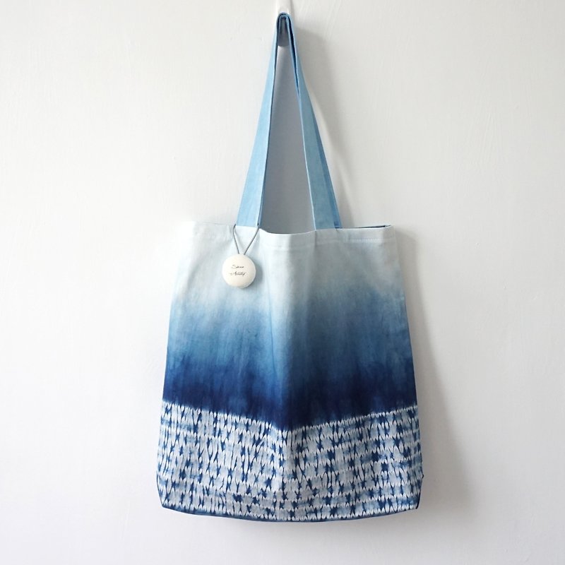 S.A x Straw, Indigo dyed Handmade Abstract Pattern Tote Bag (L) - Messenger Bags & Sling Bags - Cotton & Hemp Blue