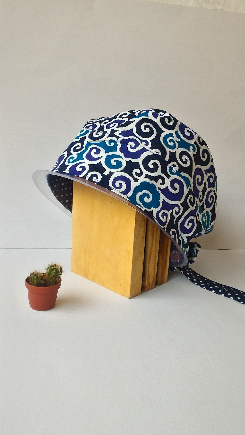 アラベスク模様（青）両面ターバン帽子キャップワーク帽子料理 - 帽子 - コットン・麻 