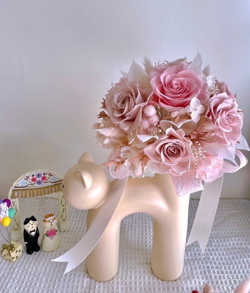 [Wedding bouquet/self-pickup/customized] Bridal round bouquet-rose milk tea - ช่อดอกไม้แห้ง - พืช/ดอกไม้ สึชมพู
