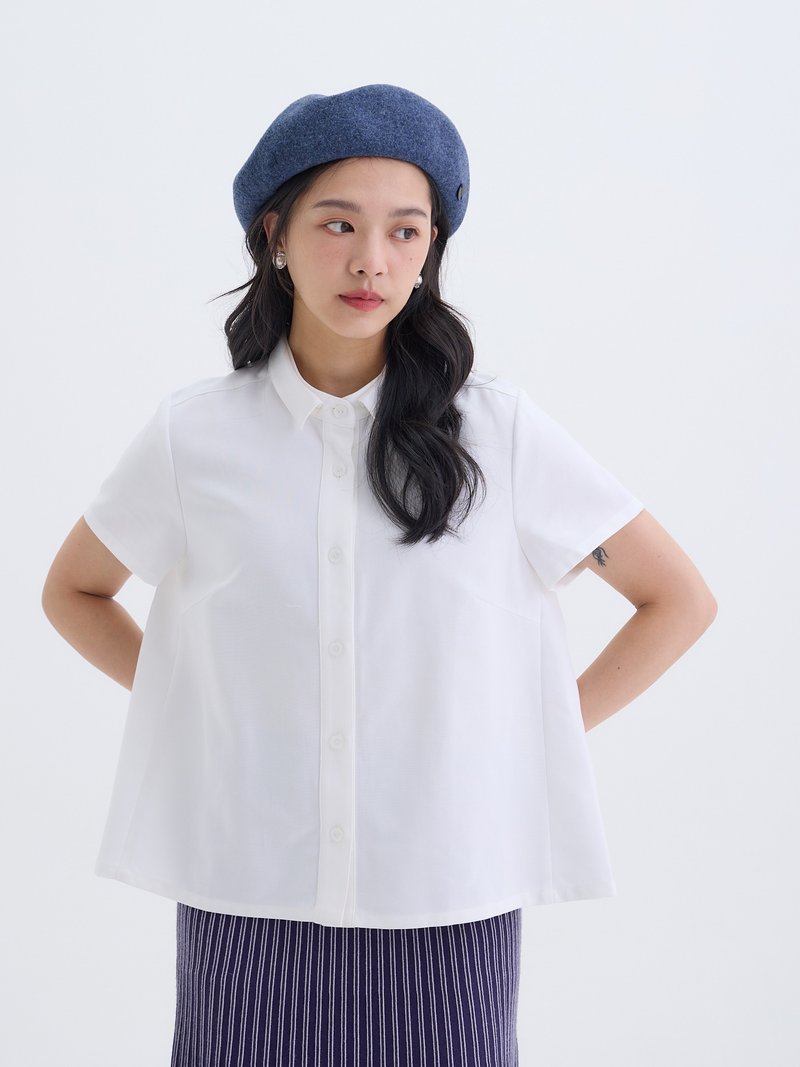 Simple and elegant cardigan short-sleeved shirt-Richen - เสื้อเชิ้ตผู้หญิง - ผ้าฝ้าย/ผ้าลินิน ขาว