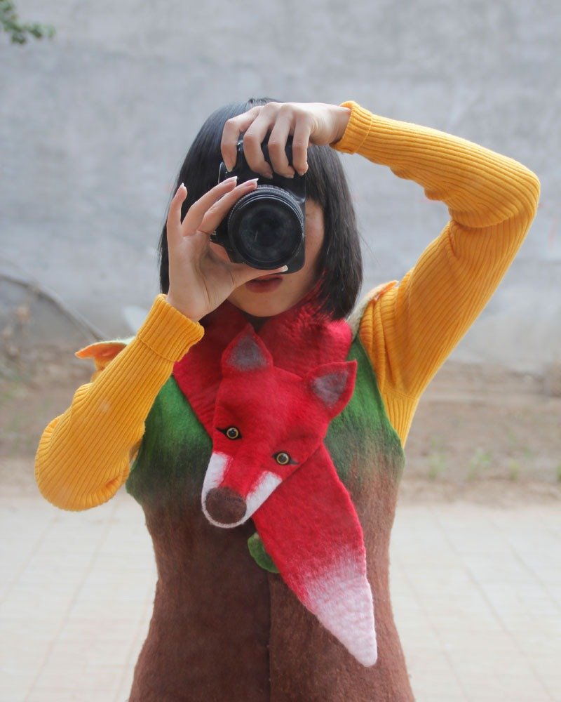 ผ้าขนสัตว์ขนสุนัขจิ้งจอกปกความคิดสร้างสรรค์ที่ทำด้วยมือผ้าพันคอหนาผ้าพันคอตกแต่ง - ผ้าพันคอถัก - ขนแกะ สีแดง