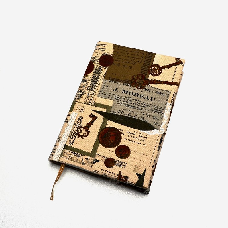 My journal book cover with bookmark handmade Print Cotton Fabric canvas - ปกหนังสือ - ผ้าฝ้าย/ผ้าลินิน สีนำ้ตาล