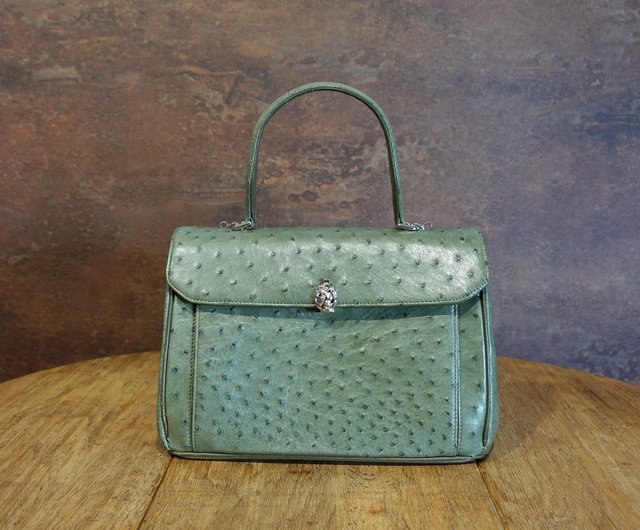 美品　オーストリッチレザー　ダレスバッグ　グリーン　　ハンドバッグ ビジネス オーストリッチレザー グリーンハンドバッグ 美品 オーストリッチ