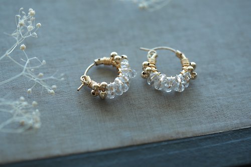 JieJie Jewelry HappyCircle1.5cm │金珠+白水晶裙襬款 天然石 生日禮物